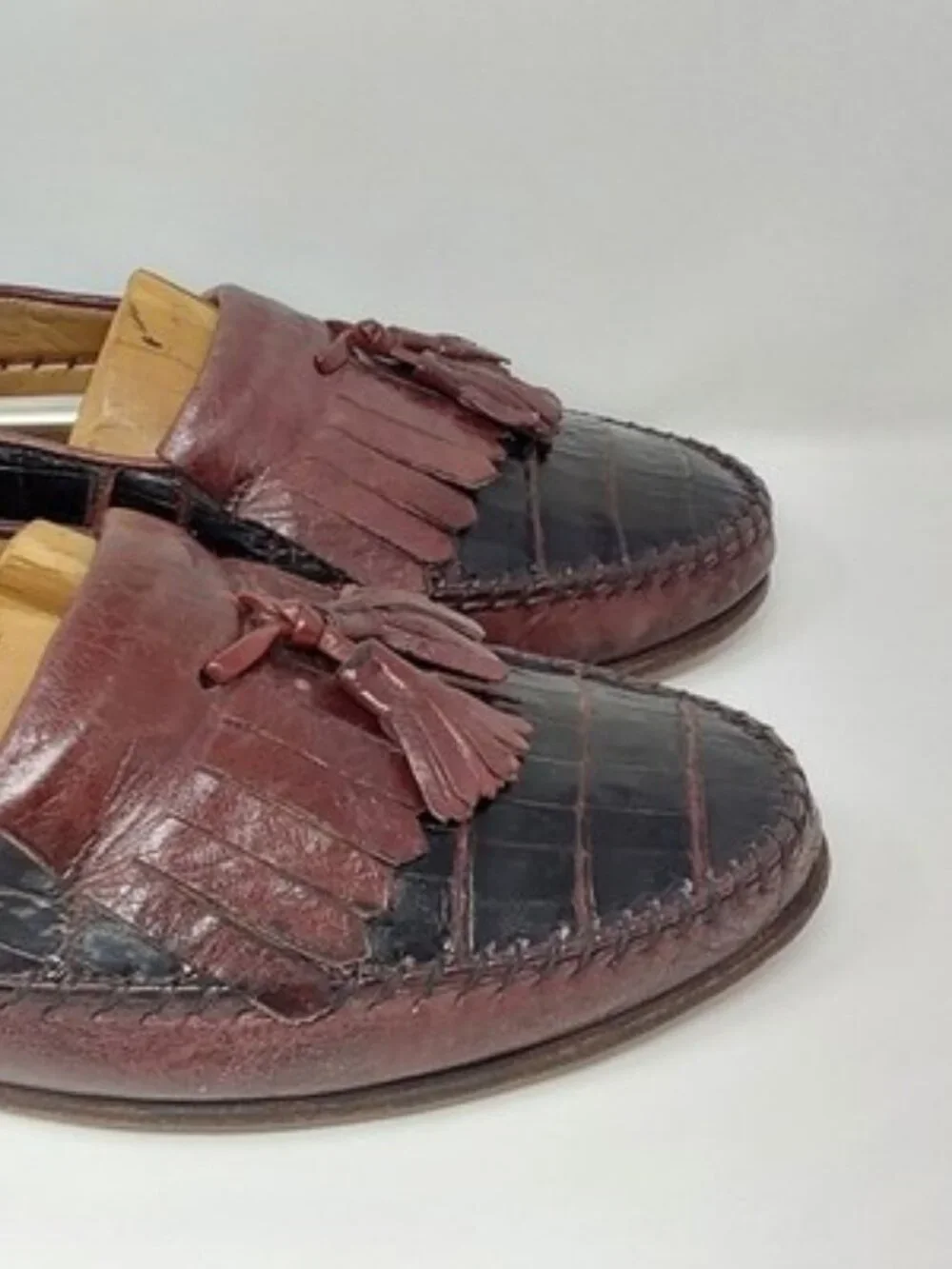 Bruno Magli Crocodile Tassel Loafers Brown Dress Shoes Italy Mens Size 9M